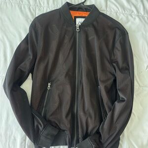 Zara Men's Black Perforated Bomber with Orange Lining